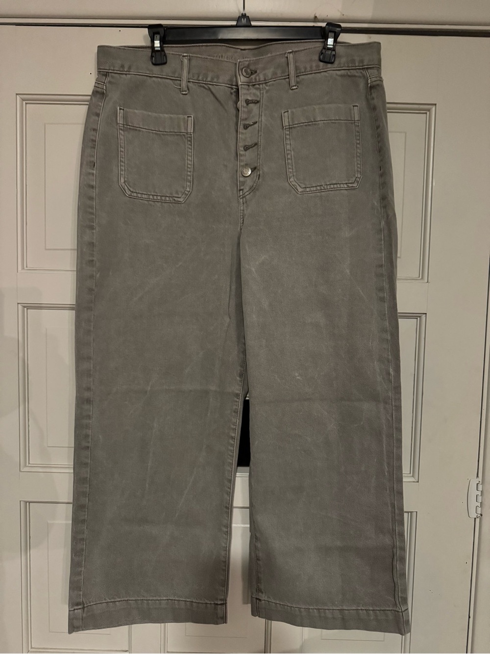 American Eagle Outfitters Light Gray Denim Jeans with Leather Patch